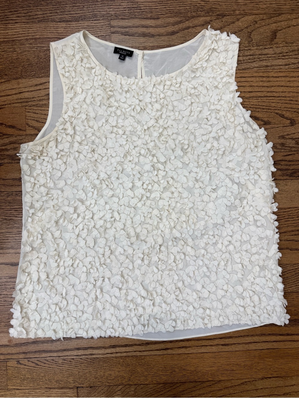 Talbots Sleeveless White Petal Appliqué Top